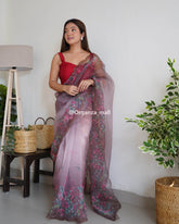Light Flower Onion Pure Organza Saree